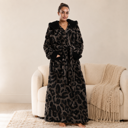 Bamafrontierman™ Hooded Long Leopard Print Bathrobe - Thickened Flannel Fabric