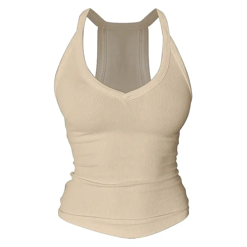 V Neck Cotton Tank Tops with Built-in Shelf Bra Sleeveless Racerback Fitted Basic Cami Shirts