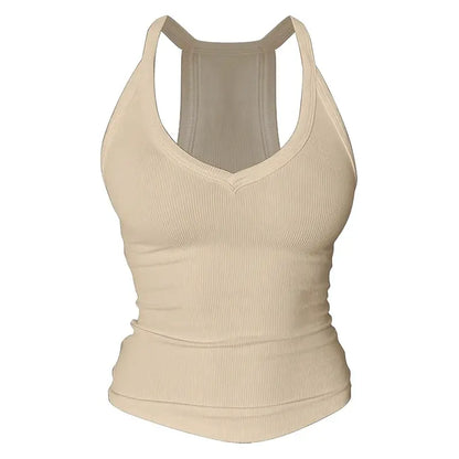 V Neck Cotton Tank Tops with Built-in Shelf Bra Sleeveless Racerback Fitted Basic Cami Shirts