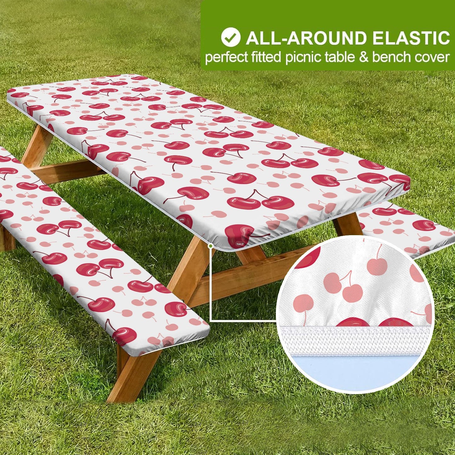 🏕️ Stretch Tablecloth Set with Bench Covers & Bag – Waterproof Polyester, Fitted Elastic, Machine Washable for Outdoor Patio – Available in 30"x48", 30"x72", 30"x96" 🧺✨