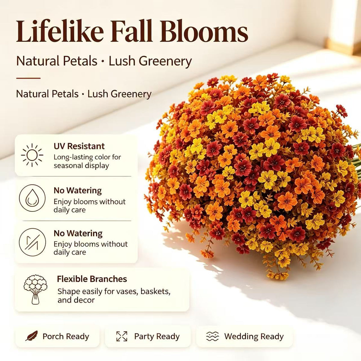 Fall Artificial Flowers, UV Resistant Faux Bouquets for Outdoor & Home Decor