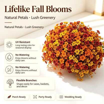 Fall Artificial Flowers, UV Resistant Faux Bouquets for Outdoor & Home Decor