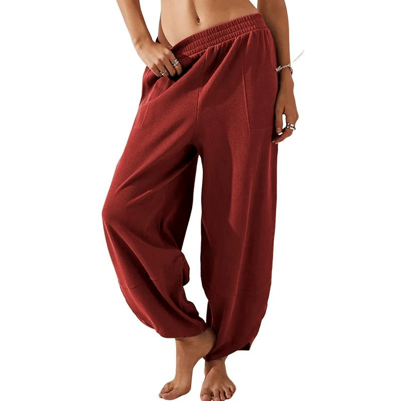 New Women's Casual Elastic Waist Belt Wide-Leg Harem Pants
