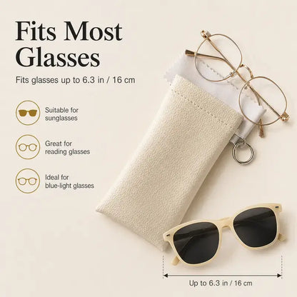Soft PU Leather Sunglasses Pouch With Built-in Cleaning Cloth And Keychain