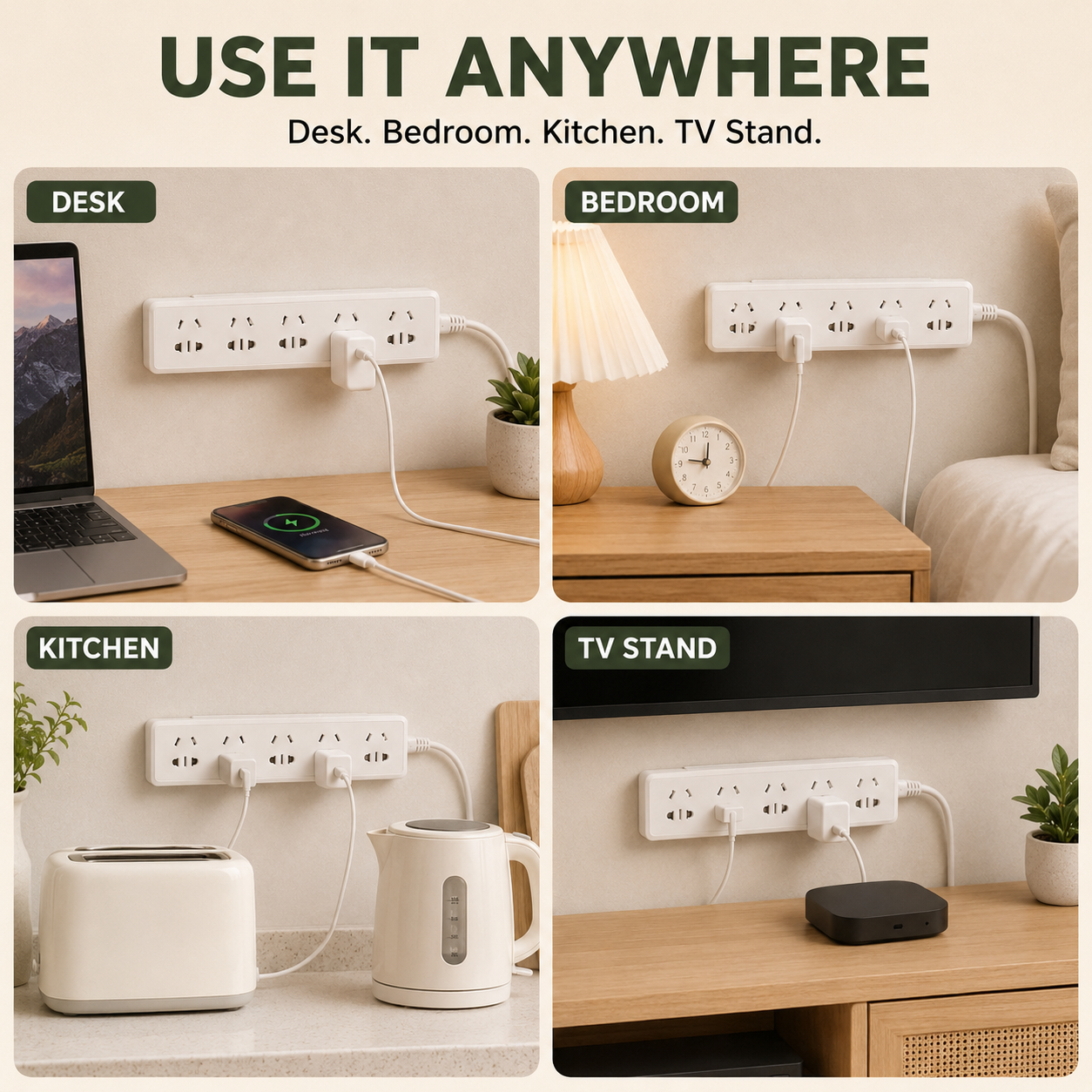 No-drill adhesive socket bracket – Wall-mounted cable management