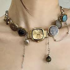 Vintage-Inspired Silver 5 Clock Choker & Heart Pendant