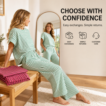 Women's Striped Short-Sleeve T-Shirt &amp; Wide-Leg Pants Set