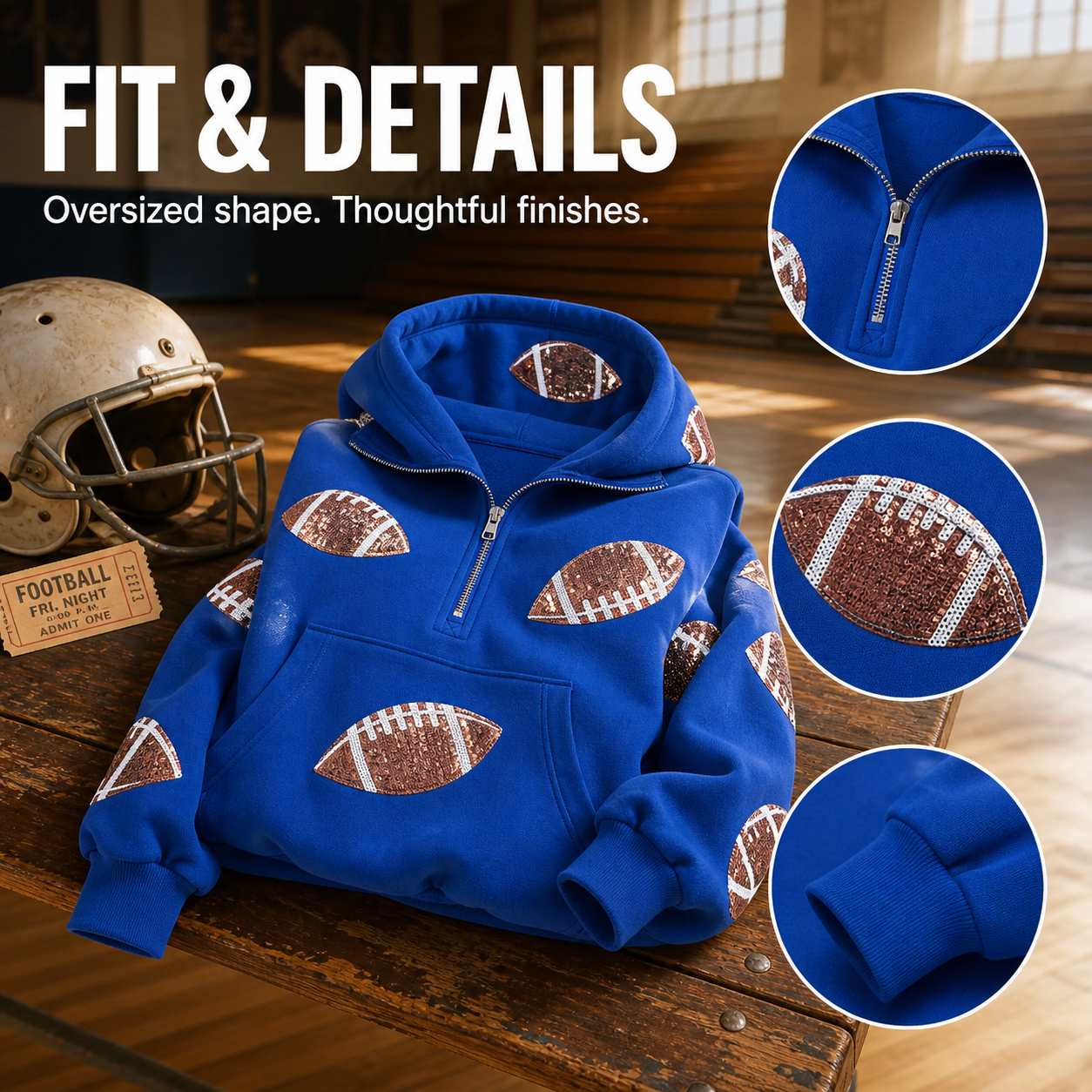 Women's Sequin Football Hoodie Bring The Sparkle To Game Day