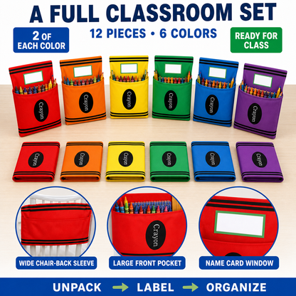 12-Pack Crayon Chair Back Pockets for Classroom Storage