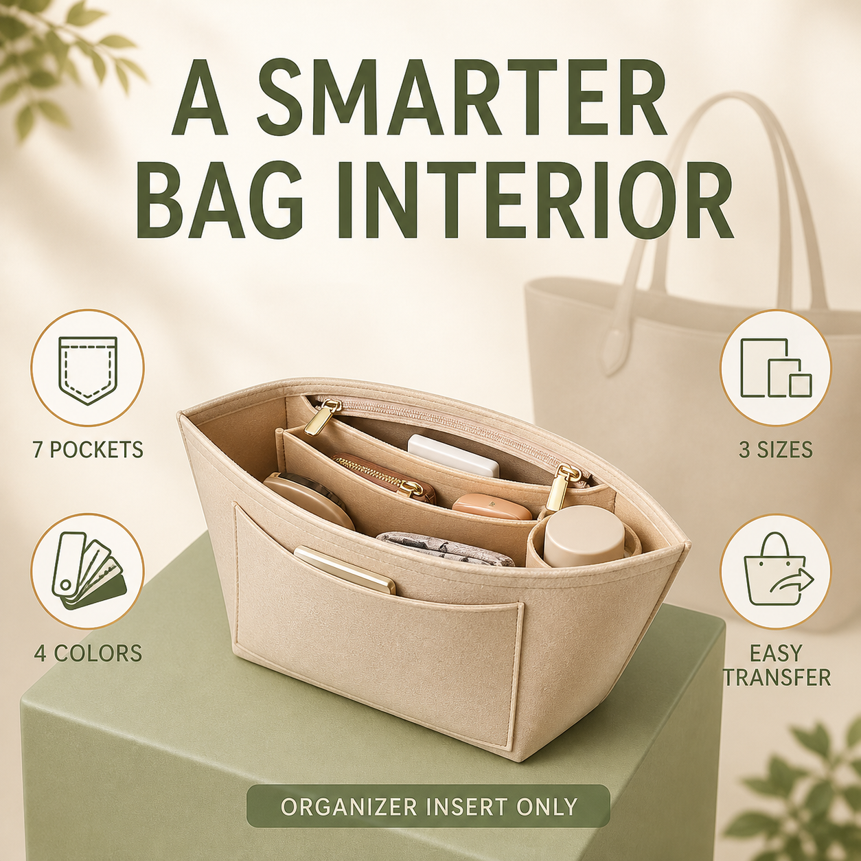 Purse Organizer Insert Tote Bag | High-Density Felt Long Champ Medium Tote Insert