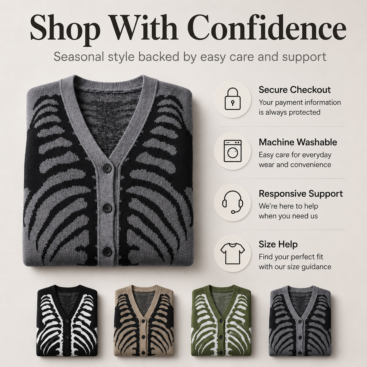 Skeleton Ribcage Oversized Knit Button Cardigan