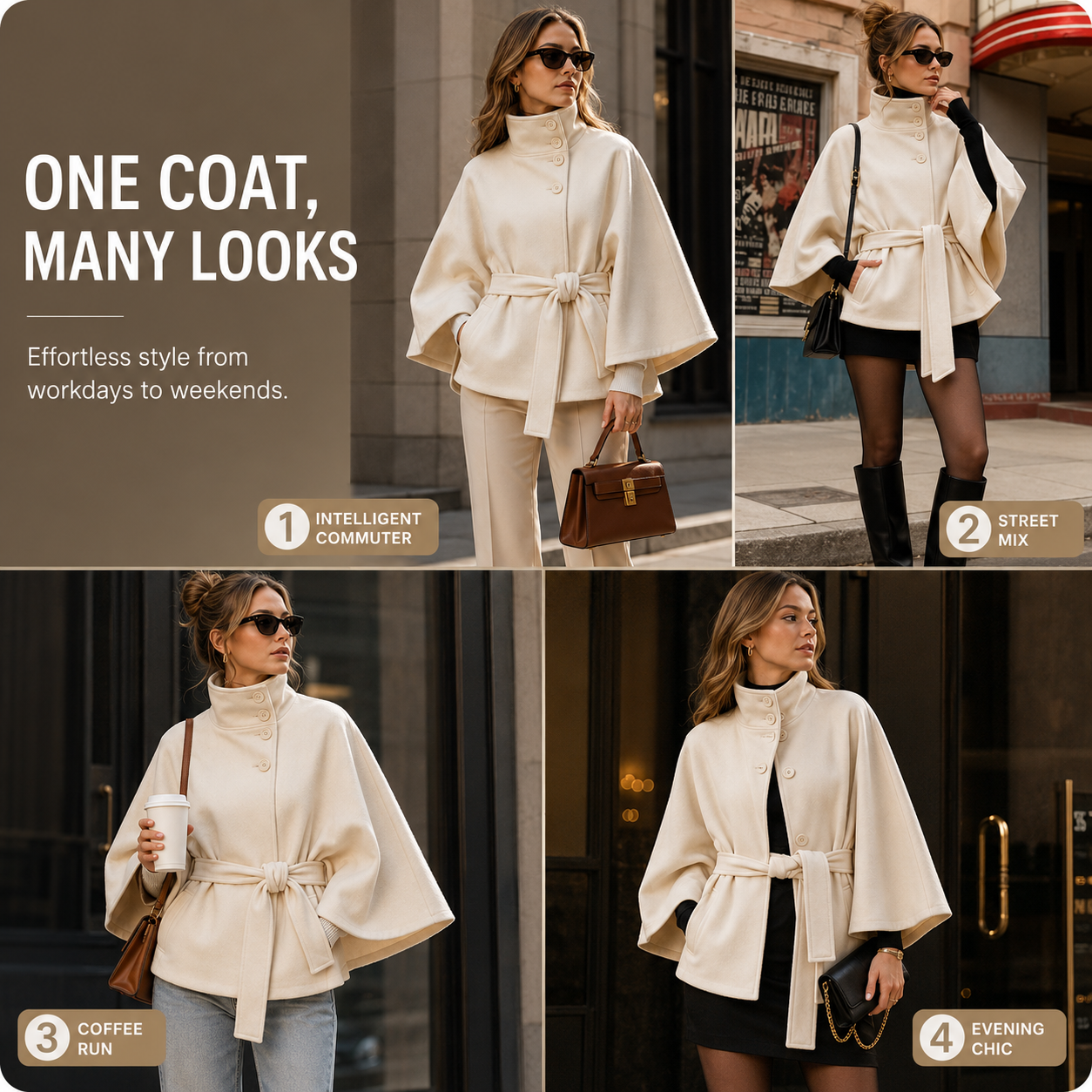 Women's Belted Wool-Blend Cape Coat