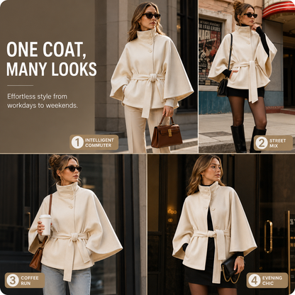 Women's Belted Wool-Blend Cape Coat