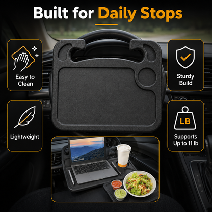 2-in-1 Car Steering Wheel Desk - Black ABS Plastic Food & Laptop Tray