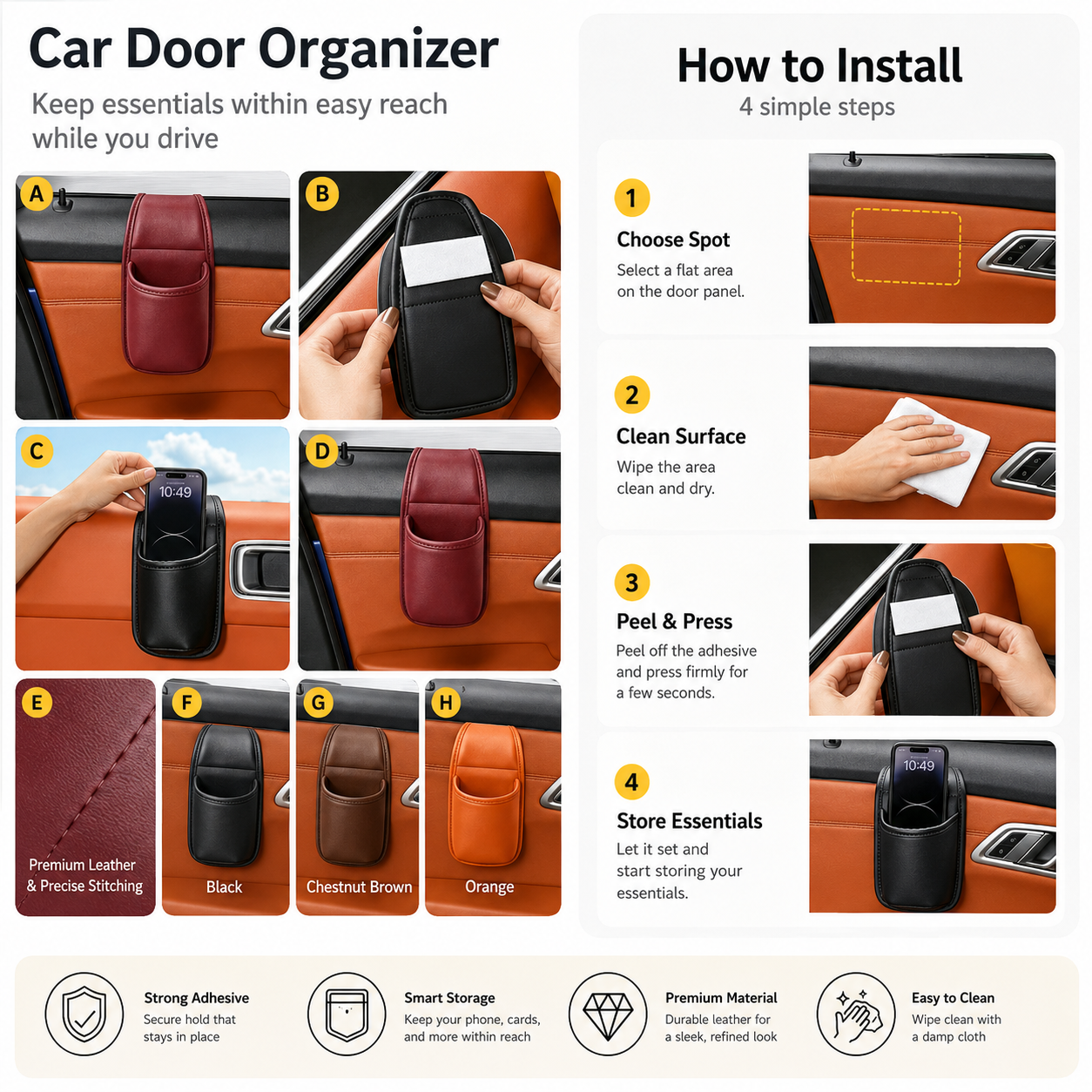 Multifunctional Car Door Storage Pocket