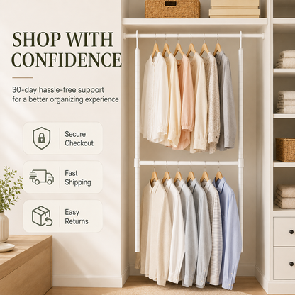 Double Closet Hanging Capacity with Expandable Heavy-Duty Steel Rod