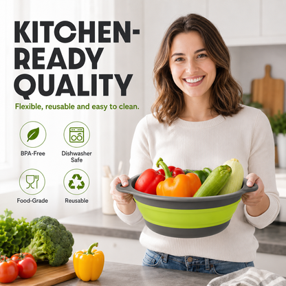 3-Piece Collapsible Colander Set with Self-Draining Base
