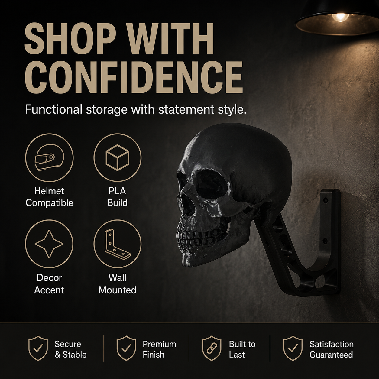 Skull Motorcycle Helmet Wall Mount