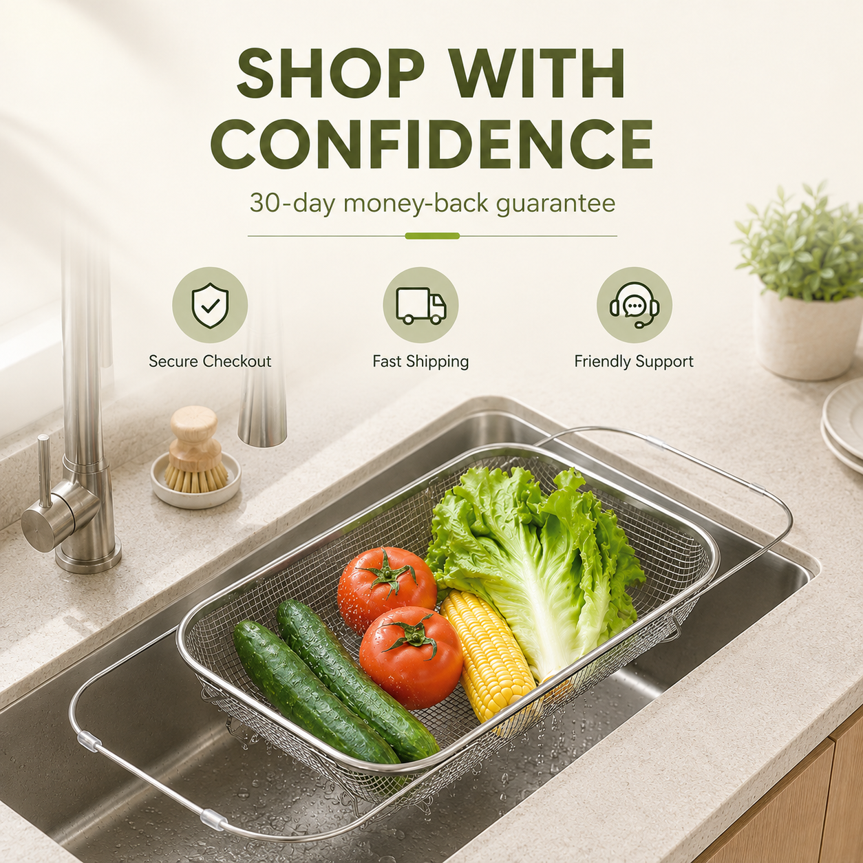 Expandable Stainless Steel Over-the-Sink Colander