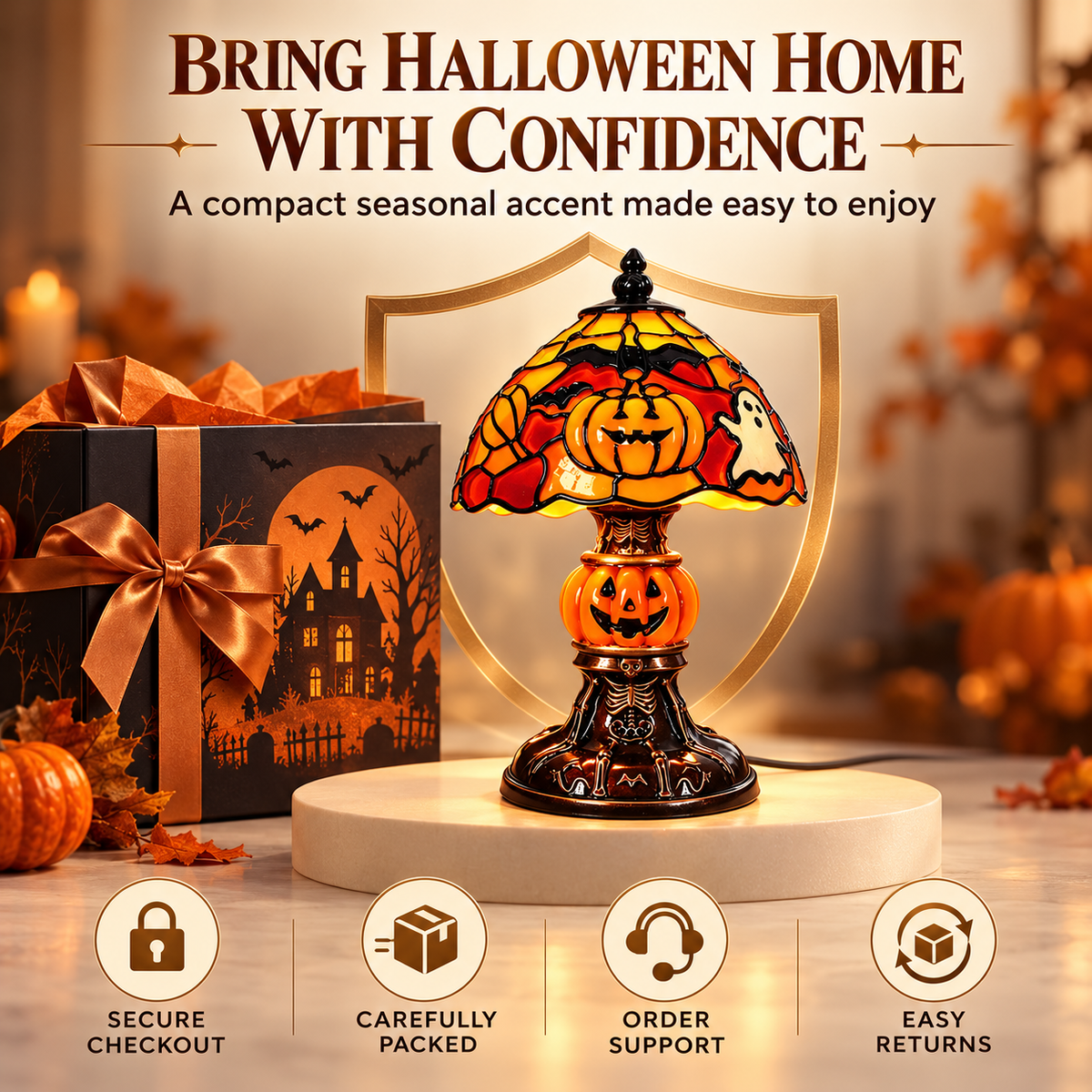 🎃Retro Pumpkin Bat Pattern Single Desk Lamp — Vintage Glow Night Light🎃