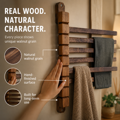 Premium Walnut Rotating Wall Rack for Clothes & Towels