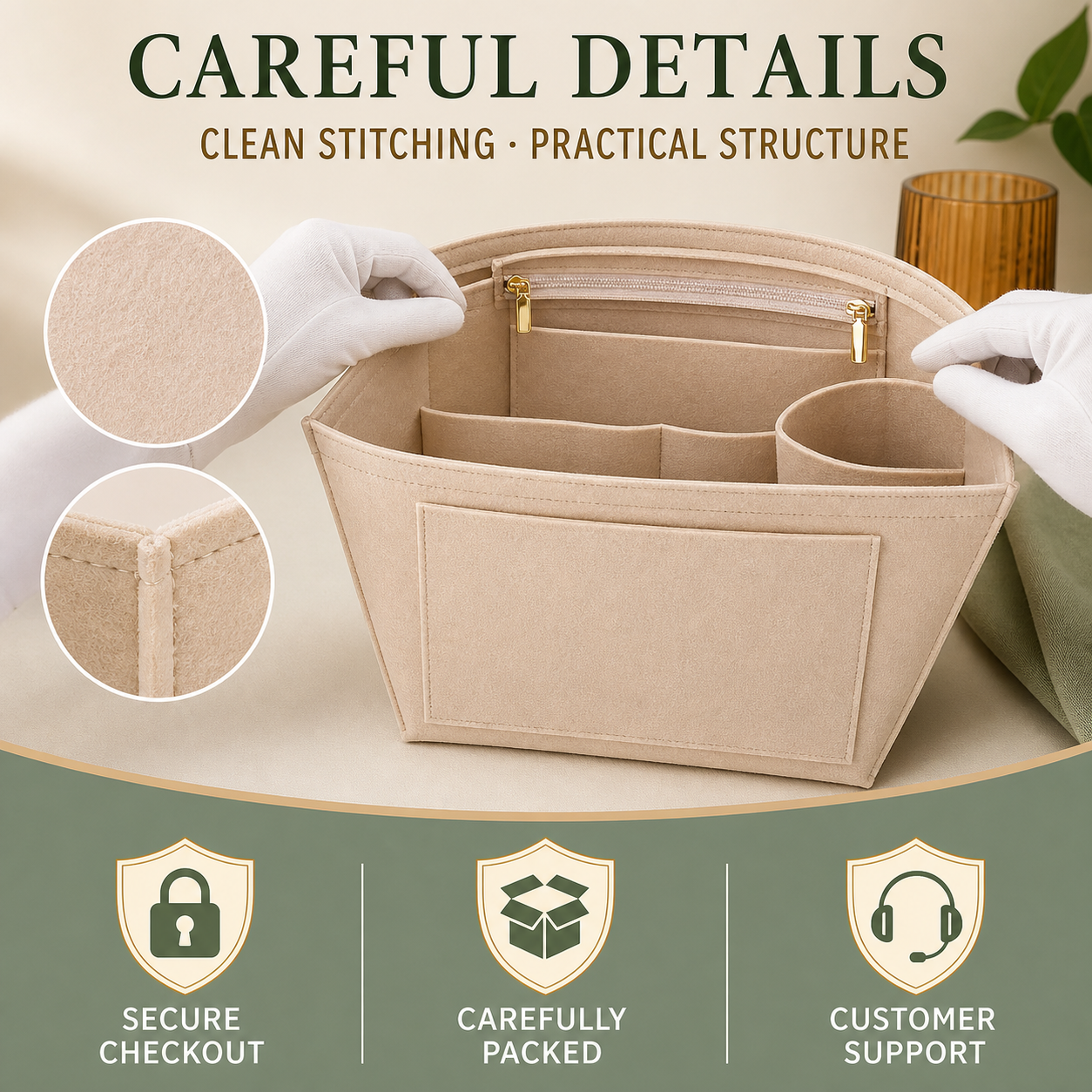 Purse Organizer Insert Tote Bag | High-Density Felt Long Champ Medium Tote Insert