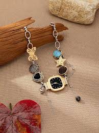Vintage-Inspired Silver 5 Clock Choker & Heart Pendant