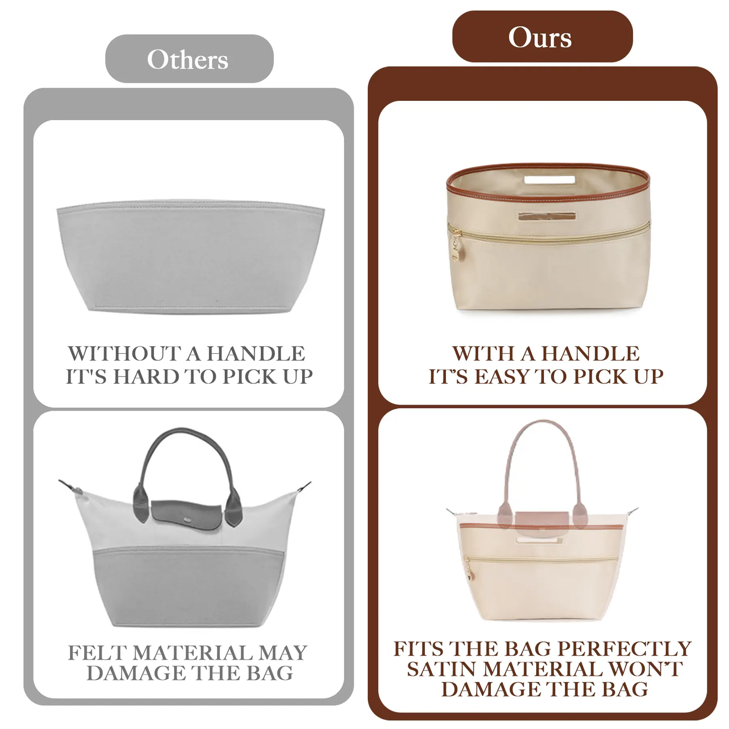 Lightweight waterproof tote bag insert with zippered pocket and cup holder