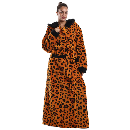 Bamafrontierman™ Hooded Long Leopard Print Bathrobe - Thickened Flannel Fabric