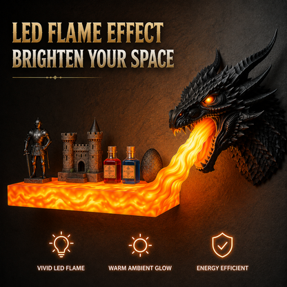 LED fire-breathing dragon wall decoration, wall hanging shelf with glowing flame lights