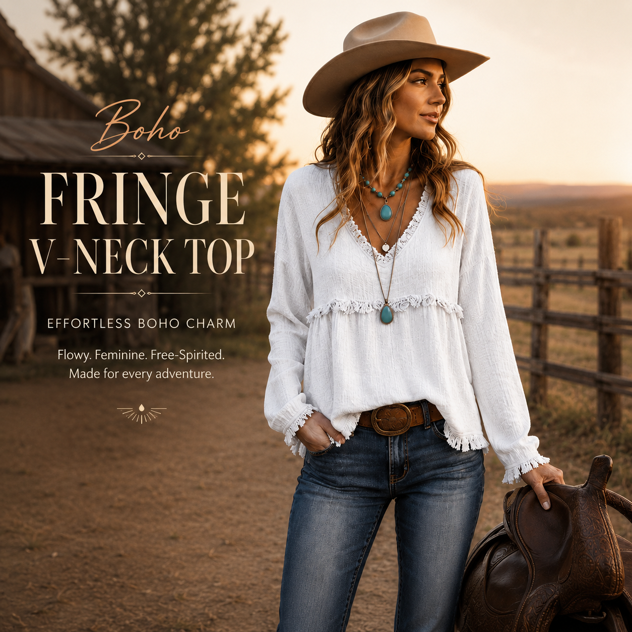Bohemian Charm Fringe V-Neck Pullover — Effortless Elegance
