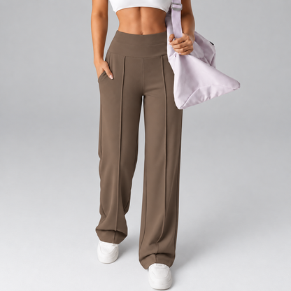 Women’s High-Rise Wide-Leg Comfort Pants with Pockets, Stretch Fit & Front Seams