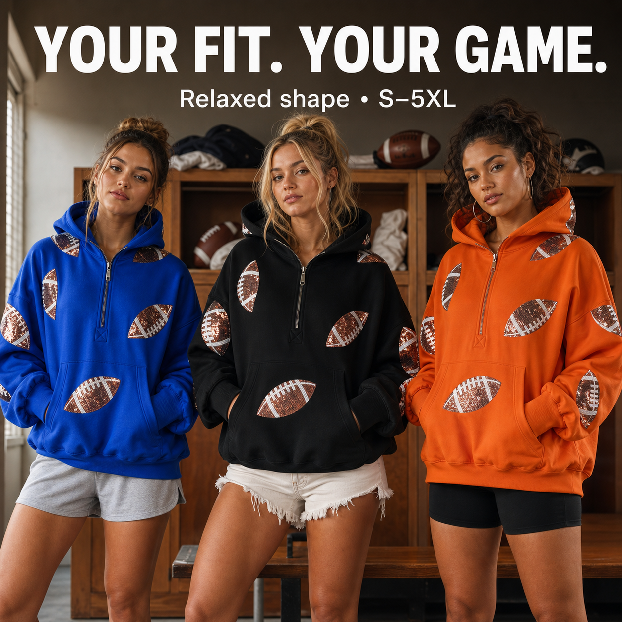 Women's Sequin Football Hoodie Bring The Sparkle To Game Day