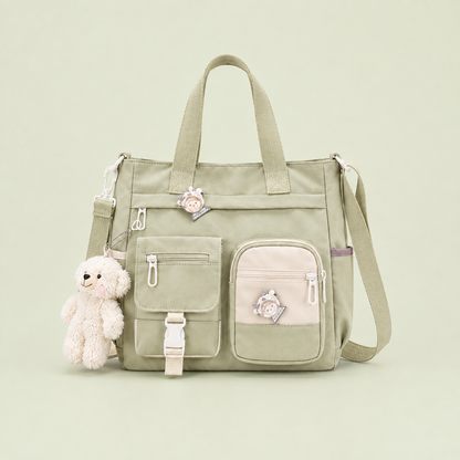 Canvas Multi-Pocket Crossbody Tote Bag | Cute & Lightweight School, Work & Travel Bag 🎒✨