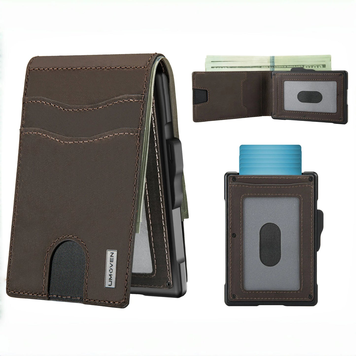 Modern Minimalist Pop-Up Wallet – RFID Blocking Aluminum Card Holder with Premium Leather, Quick Access Design & Cash Storage