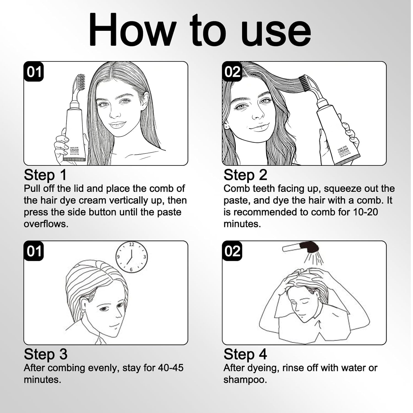 Comb-shaped hair dye to cover gray hair – natural black and dark brown