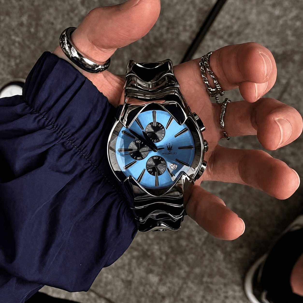 Future-Form Wave-Link Chronograph Watch