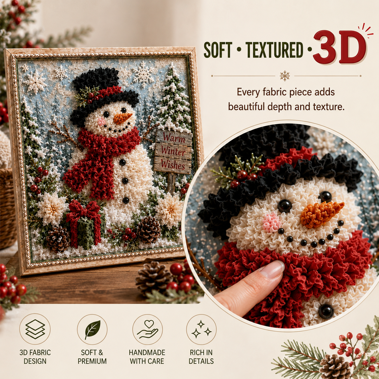 🎄 Christmas Magic: 3D Fabric Poke Art Kit – DIY Holiday Craft & Festive Home Decor