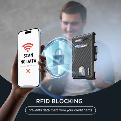 Modern Minimalist Pop-Up Wallet – RFID Blocking Aluminum Card Holder with Premium Leather, Quick Access Design & Cash Storage