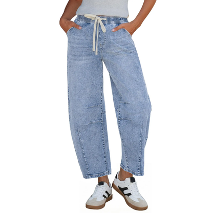 Women's high-waisted stretch wide-leg jeans