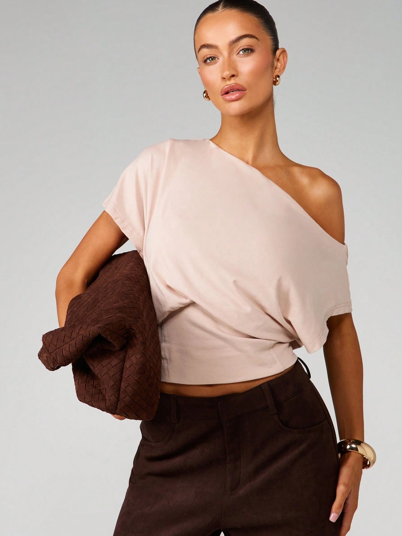 Women Off Shoulder Crop Top, Soft Stretchy Slim Fit Short Sleeve Shirt