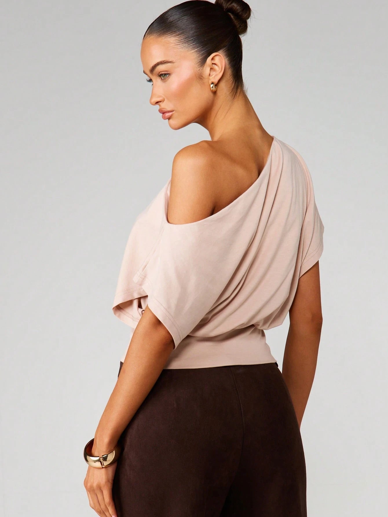 Women Off Shoulder Crop Top, Soft Stretchy Slim Fit Short Sleeve Shirt