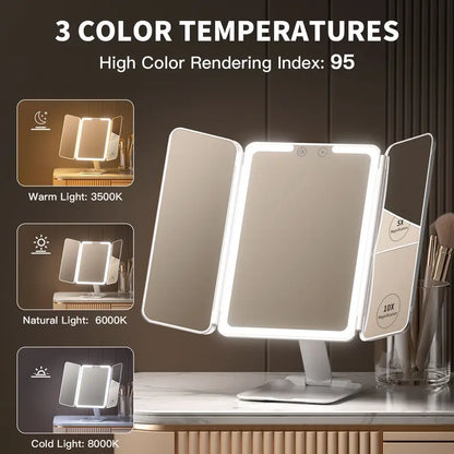 LED Travel Makeup Mirror with 3 Color Lights