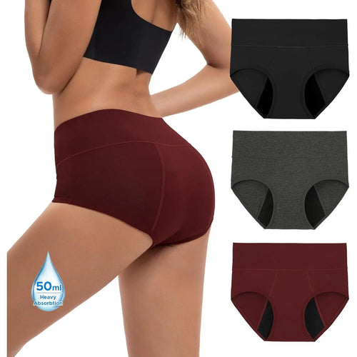 Women's High Waisted Bamboo Viscose Heavy Flow Period Panties 3-Pack