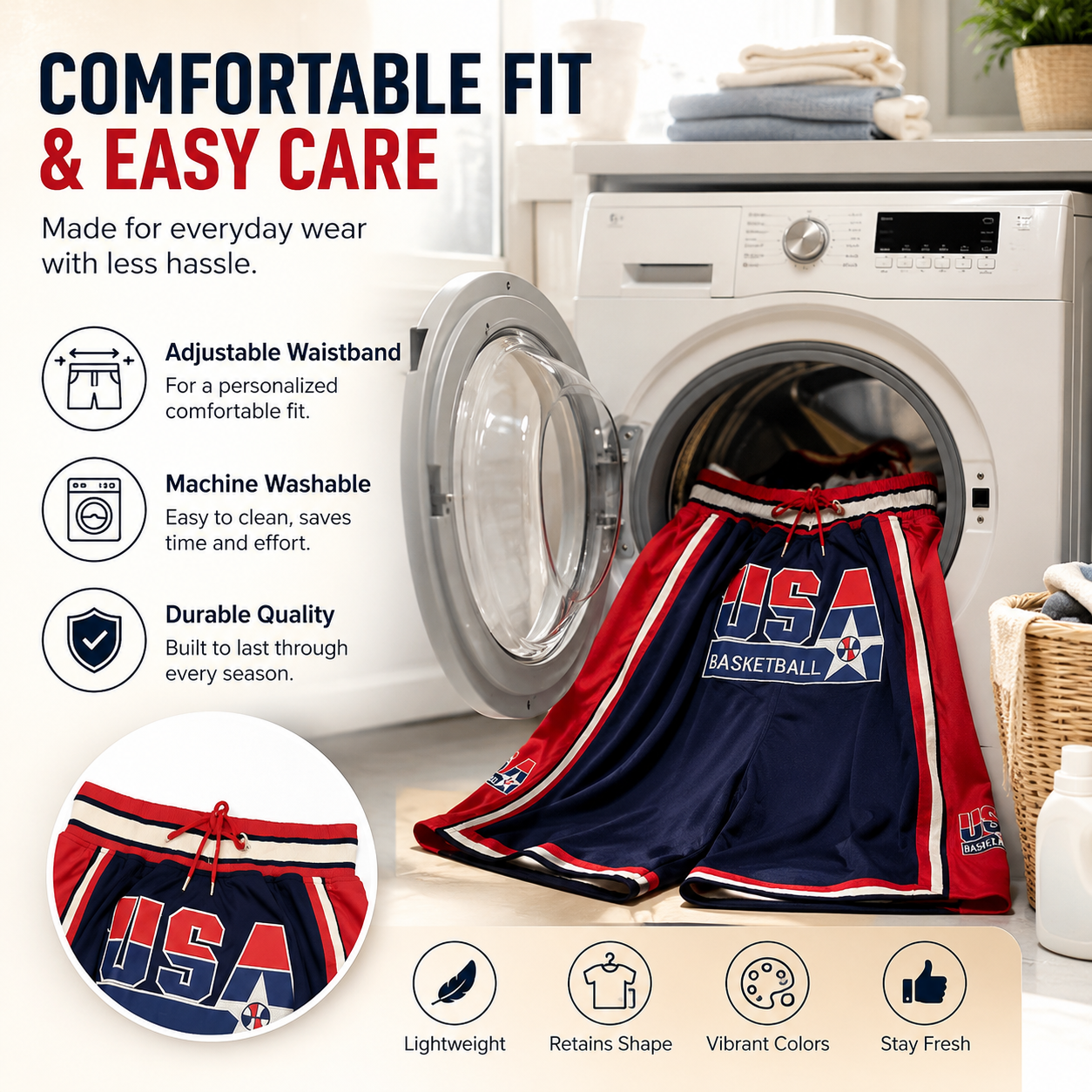 The Classic '92 Dream Edition USA Shorts – High-Quality Embroidered Retro Hardwood Basketball Shorts