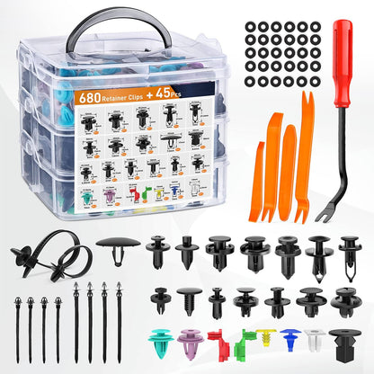 Car Retainer Clips Kit with Removal Tools for Auto Bumper, Fender & Trim Repair
