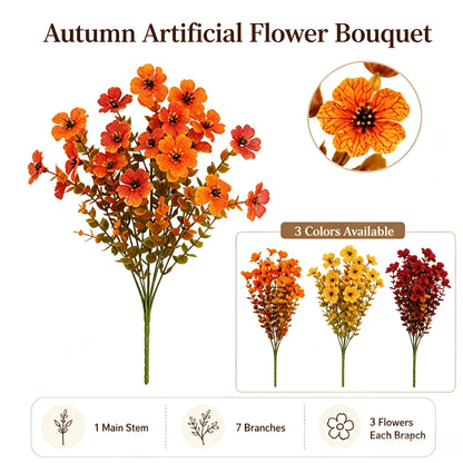 Fall Artificial Flowers, UV Resistant Faux Bouquets for Outdoor & Home Decor
