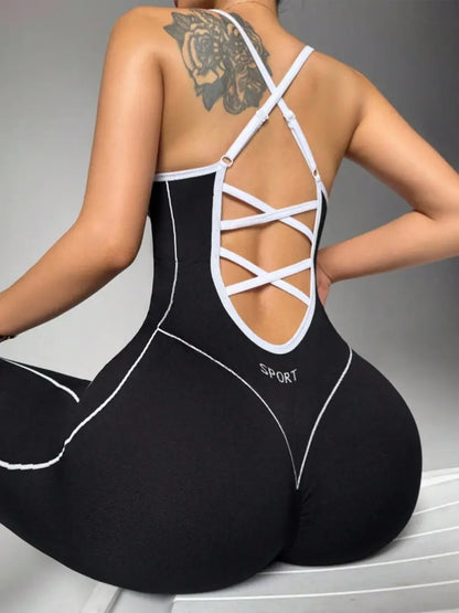 Seamless Criss-Cross Back Workout Jumpsuit – Second-Skin Sculpting Activewear with Hip-Lifting Fit