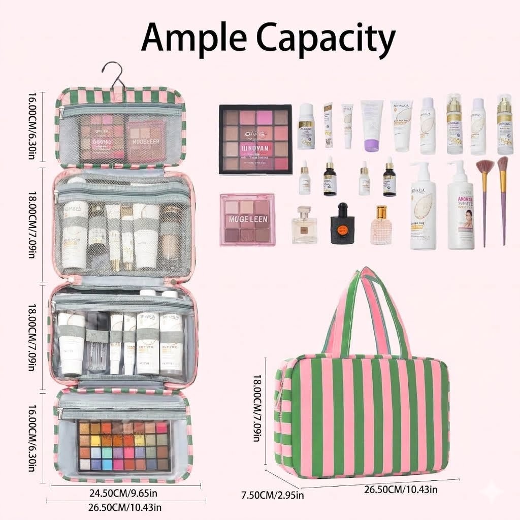 Large Hanging Toiletry Bag — 4-Compartment Travel Organizer