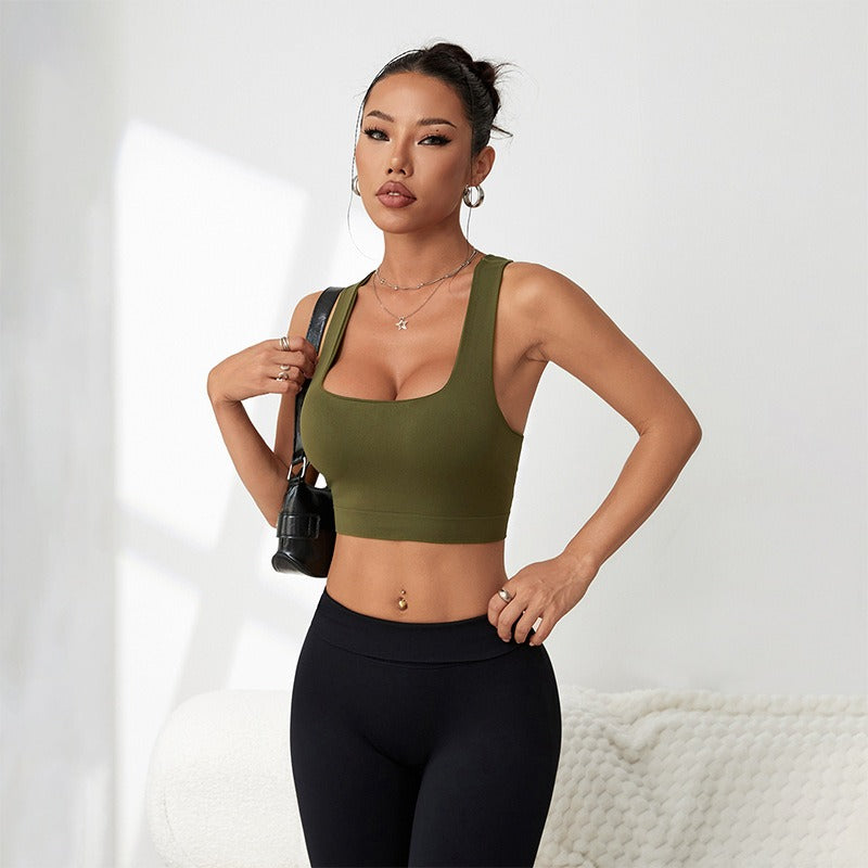 High-Stretch Square Neck Y-Back Sports Bra with Removable Pads